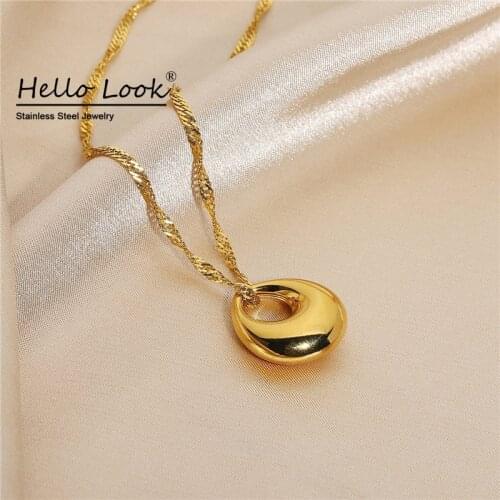 Hellolook New Design Water Drop Pendant Necklace 18K Gold Plated Stainless Steel Necklace Choker for Women Mother Gift