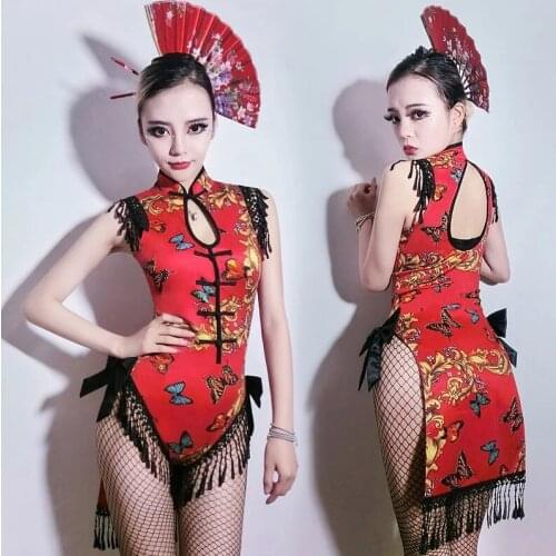 New style DS DJ Performance costume night club dress one-piece dance bar gogo outfit women Chinese style cheongsam