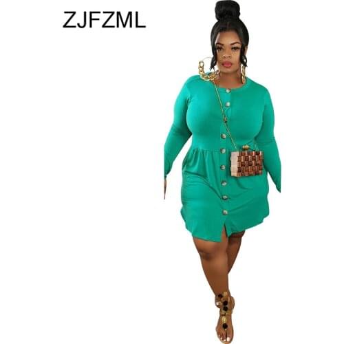 Single-breasted Office Lady Plus Size Dresses Women Round Neck Long Sleeve Bandage Dress Autumn Solid High Waist Slim Mini Dress