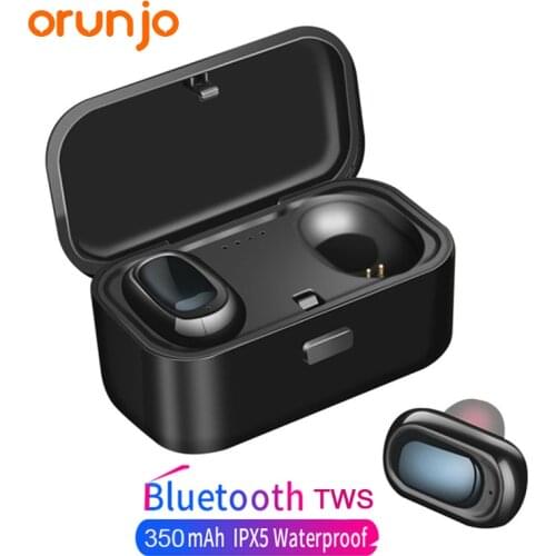 Orunjo L1 Bluetooth Headset TWS Wireless Earphones 3D Stereo Sound Waterproof Earbuds Built-in Mic with Charging Box