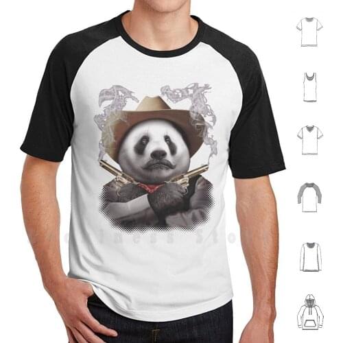 Panda Crossguns T Shirt Big Size 100% Cotton Cowboy Panda Bear Funny Crossguns Guns