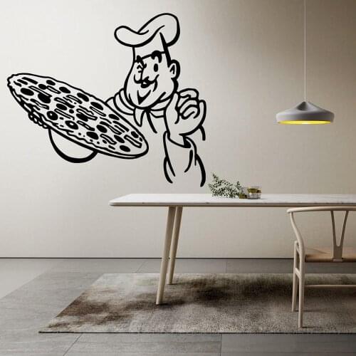 Pizza Wall Decal Kitchen Decor Cafe Pizzeria Decor Pizza Chef Wall Sticker Pizzeria Decals Vinyl Decal Removable Mural 7519
