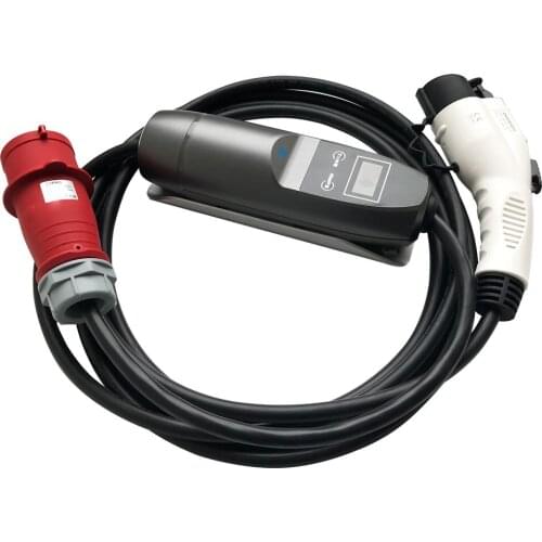 Portable AC charger for electric vehicles with a connector Type 1 (J1772) and32A red 5 pin industria plug