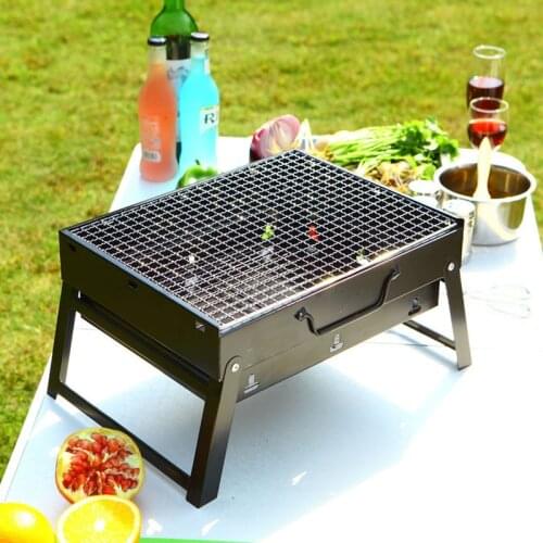 Portable Barbecue Grill Foldable Black Mini BBQ Grill Stainless Steel Easy to Setup Charcoal Grills for Outdoor Camping Picnic