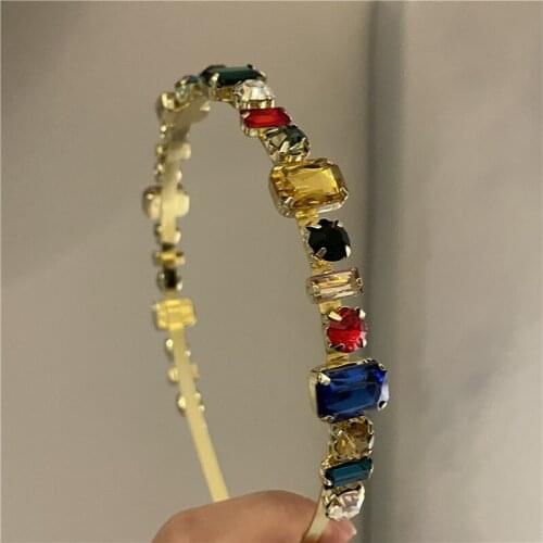Origin Summer Korean Multicolour Crystal Geometric Headband for Women Delicate Asymmetry Rhinestones Holiday Hair Accessories