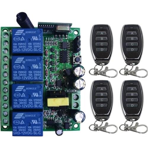 AC110V 220V 230V 4CH 4 CH 4 Channel 10A Relay RF Wireless Remote Control Switch System 315 MHz 433 MHz Transmitter And Receiver