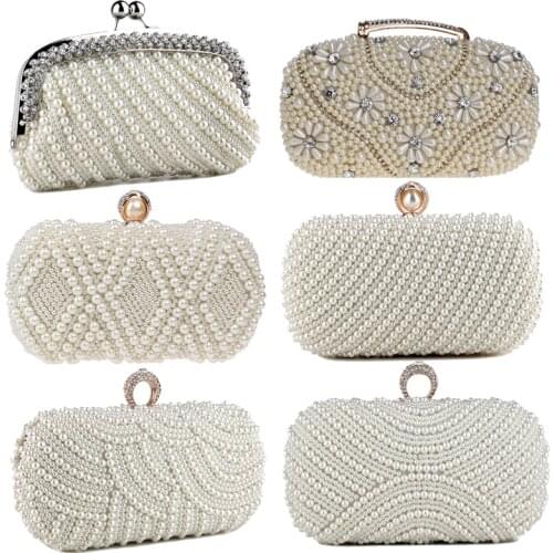 Beading Wedding Clutch Evening Bags Rhinestones Pearl Handbags With Chain Shoulder Metal Party Purse Diamonds Holder