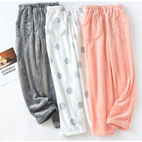 Coral Fleece Thicken Sleep Womens Pajamas Pants New Autumn Winter Nightwear Warm Flannel Home Clothes Loose Pijama Trousers