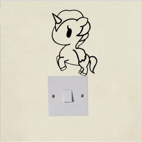 Vinyl Animal Unicorn Cute Cartoon Wall Sticker Kids Room Switch Decal 3SS0175