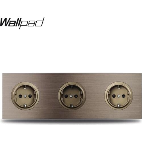 Wallpad L6 Triple EU Wall Socket 3 Way Electrical Power Outlet Schuko Brown Brushed Aluminum Panel 258 * 86mm