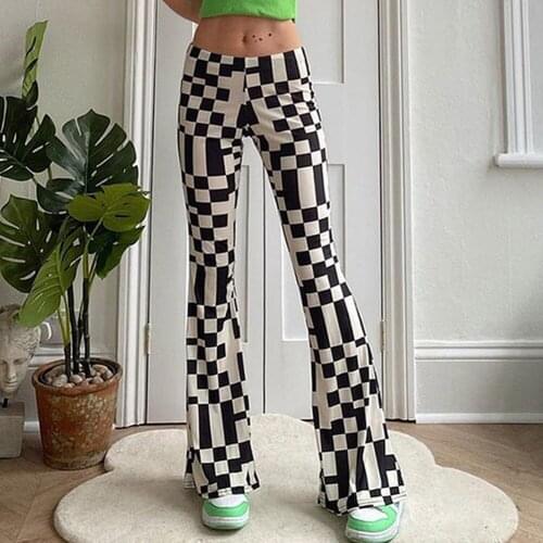 YiYiMiYu Checkerboard Plaid Y2K Joggers Women Low Waist Flares Pants Streetwear Vintage E Girl 2000s Aesthetic Trousers Harajuku
