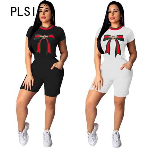 Active Wear Women Set O Neck Print Tee Tops And Shorts Suit Women 2 Pieces Track Suit