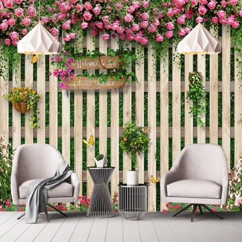 Restaurant Cafe Background Wall Decor 3D Stereo Rose Wood Board Photo Murals Wallpaper For Living Room Home Decor 3 D Frescoes