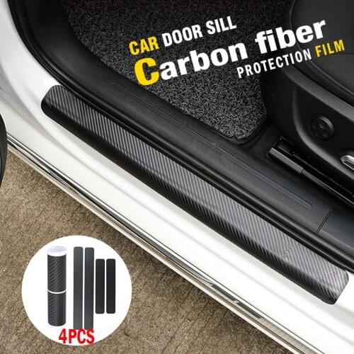 4PCS Car Door Sill Protector 3D Carbon Fiber Vinyl Wrap Car Rear Bumper Trim Anti-Kicked Scratch Protection Sticker Strip