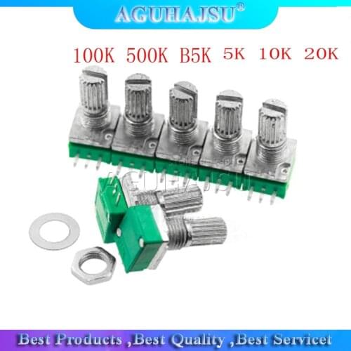 5pcs RK097N 5K 10K 20K 50K 100K 500K B5K with a switch audio 3pin shaft 15mm amplifier sealing potentiometer molewei