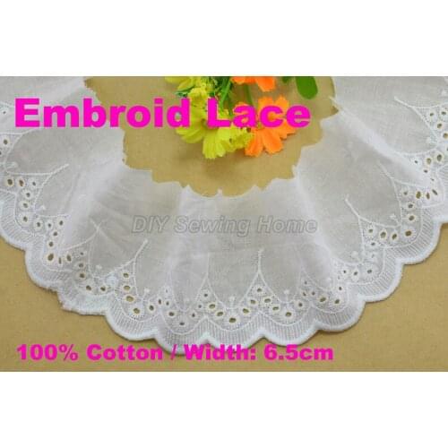 6.5cm width 100% Cotton embroid lace sewing ribbon guipure trim fabric warp knitting DIY Garment Accessories free shipping#3233