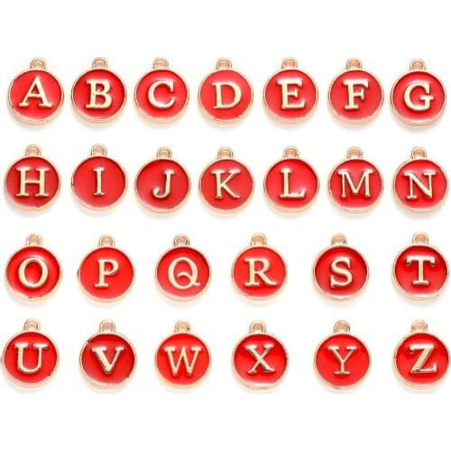 8 Colors 52pcs 2 sets A-Z Initial Enamel Alloy Round English Letters Charms 12*15mm Oil Drop Alphabet Letters Bracelet Pendants