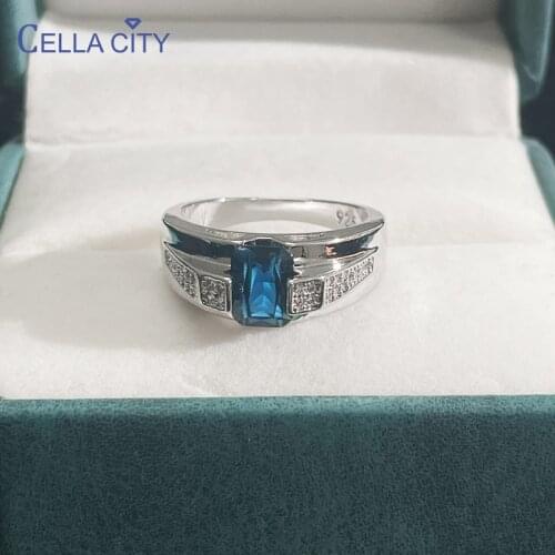 Cellacity elegant charms rings for woman 925 sterling silver jewelry with sapphire zircon gemstones ring for wedding party gift