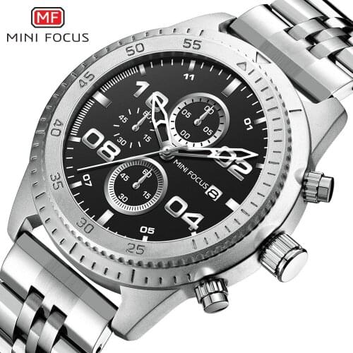 MINIFOCUS Sports Military Mens Quartz Watches Top Brand Luxury Chronograph Calendar Wrist Watch Men Waterproof Full Steel Strap
