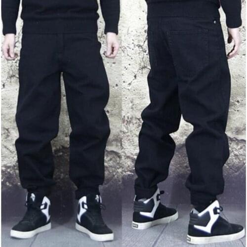 Black Jeans Mens Hiphop Straight Jeans Mens Loose Baggy skateboard Jeans Men Long Trousers Mens Bottoms