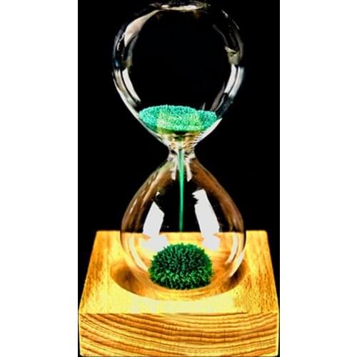 Wood glass + Iron Powder Sand Iron Flowering Magnetic Hourglass with Packaging Hourglass 13.5 * 5.5cm Wooden Seat Gift Presents
