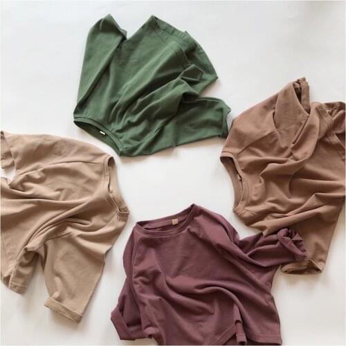 Bottoming Spring Autumn New Korean Style Boys Girls Raglan Sleeve round Neck T-shirt Children Long Sleeve Bottoming Top