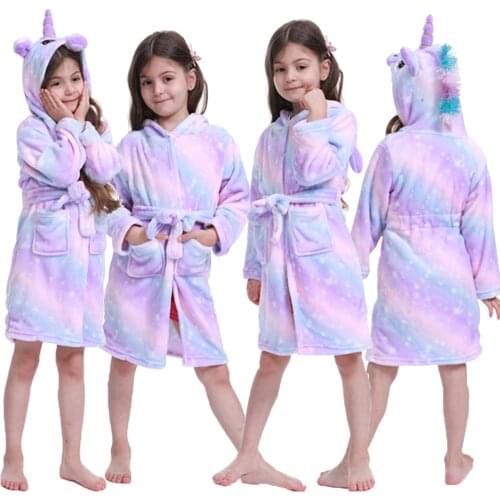 Baby Unicorn Animal Pajamas Girls' Bathrobe Warm Onesie Winter Robe for Kids Unicorno Towel Kigurumi Children Towel Robe Hoodie