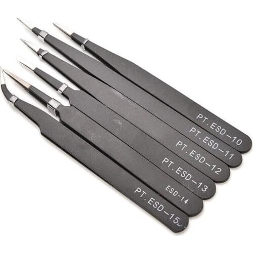 ESD-14 ESD-15 Anti-static Curved Straight Tip Forceps Precision Soldering Tweezers Set Electronic ESD Tweezers Tool
