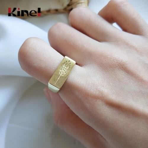 Kinel Ring 925 Sterling Silver Engraved Simple Paddy Open Adjustable Finger Rings for Women Plated 18K Real Gold Jewelry