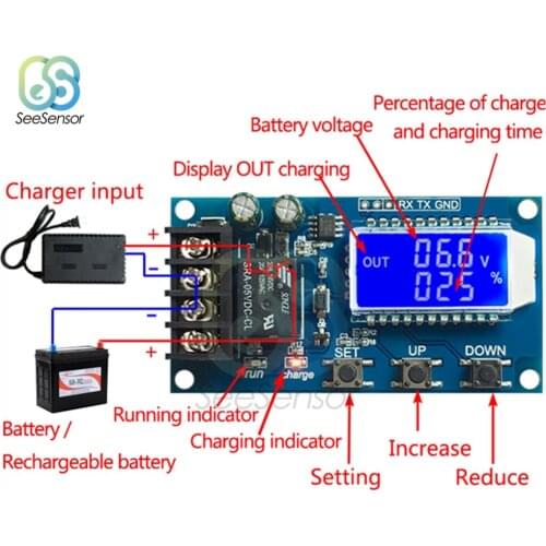 10A 30A 6-60V Lead-acid Solar Storage Battery Charger Control Module Digital Overcharge Protection Control Switch LED Indicator