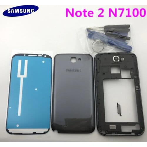 For Samsung Galaxy Note II 2 GT-N7100 N7100 Housing Case Middle Frame+Battery Cover+frame Sticker +Tools