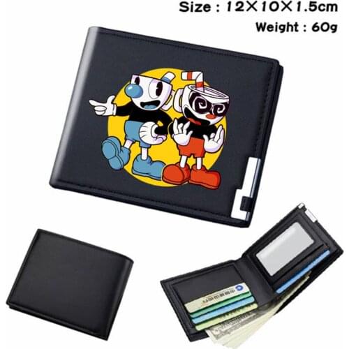 PU Wallet Anime Cuphead Short Student Coin Pocket Casual Colour Bifold Photo Card Holder Leather Boys Girls Cartoon Purses