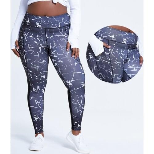 Tummy Control Plus Size Sport Leggings Women Hight Waist Fitness Yoga Pants Pocket Women Mesh Patchwork Workout Tights New