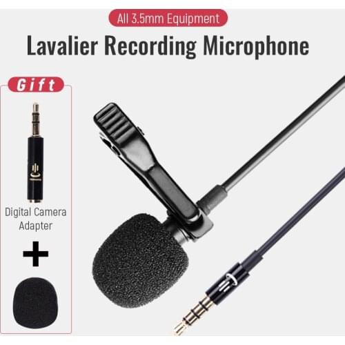 Microfono Mini lavalier Microphone Clip-on Lapel Buttonhole Microphone for Phone Computer Recording Wired Condenser Mic