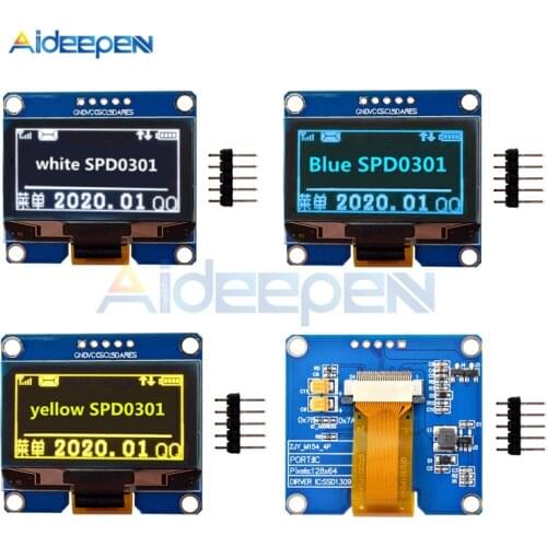 1.54 inch 1.54" 5Pin OLED Display Module 128X64 IIC I2C IPS Interface SPD0301 Drive IC DC 3.3V For Arduino White/Blue/Yellow