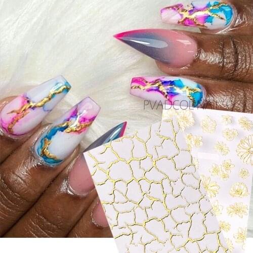 Nail Stickers Gold Bronzing Flower Daisy Hollow Net Line Nails Art 3D Decal Sticker Lace Foils Adhesive Manicure Decoration Tool