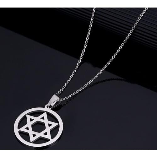 Stainless Steel Hexagram Pendant Necklace Magen David Silver Color Islam Arab Jewish Star Jewelry