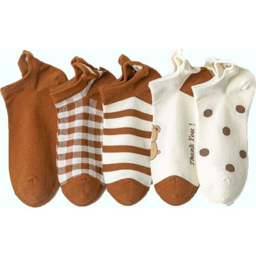 5 Pairs Heel Stereoscopic Embroidery Women Socks Set Summer Cute College Wave Point Short Socks Girl Style Femme Chausette