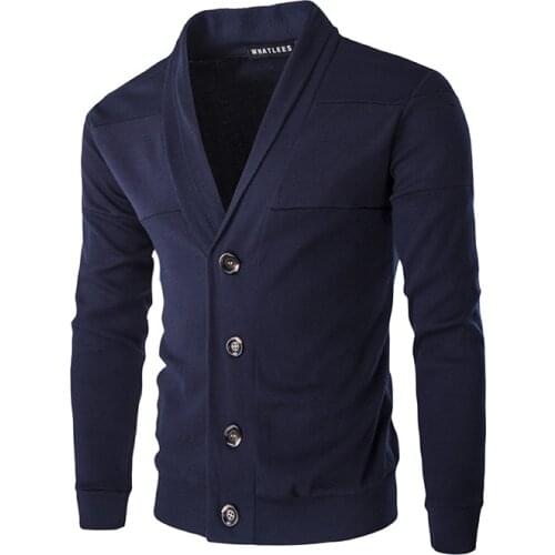 Autumn and winter mens V-neck cotton wool sweater patchwork warmth slim long-sleeved comfortable knitted jacket casual swe