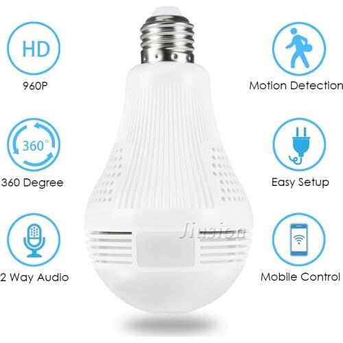 360 Degree Panorama Video Camera WiFi Light Bulb Webcam HD 960P Motion Detection Fisheye Camcorder Lamp Security Micro CCTV Cam