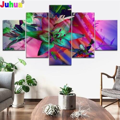 Full Square/Round DIY Diamond Painting 5 Panel Abstract Artistic Colors Lily Flower Cross Stitch kit Crystal Diamond Mosaic embr