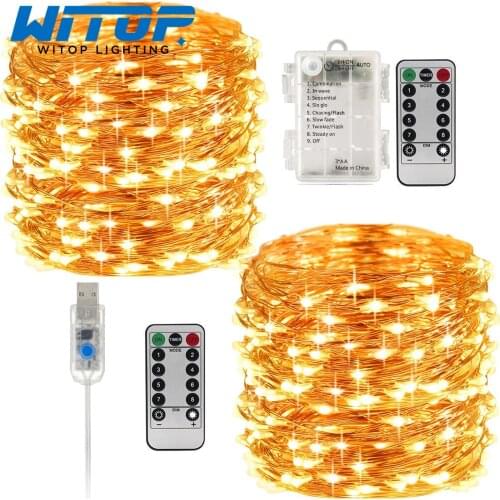 Holiday String Lights Fairy 8Mode Remote Control Timing Battery USB Outdoor Lighting For Garden Party Christmas Holiday Deco