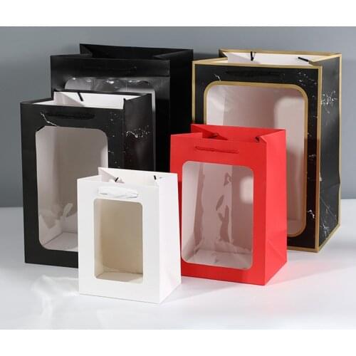 Transparent Gift Bag With Window Wedding Birthday Holiday FatherS Day Marble Flower Gift Bag Packaging Souvenir Window Tote Bag