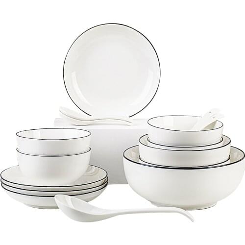 Rectangle Fish Plate Sets Nordic Style White Plate Sets Solid Color Rice Bowl Spicy Noodles Vaisselle Cuisine Cutlery Set EH50PS