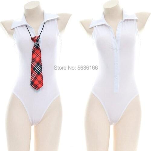 Sexy Lingerie Student uniform Japanese Underwear Student conjoined Erotic White Tie sleeveless Erotic Fantasy Uniform