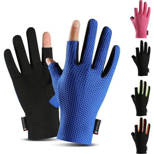 Spring and summer fingerless ice silk fishing sunscreen gloves men and women riding fishing cold breathable non-slip gloves