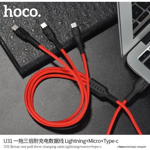 HOCO 3in1 USB Charger Cable For iPhone 11 Pro X 5 6 7 8 Android Micro USB Cable Type C For Samsung Xiaomi Phone USB Data Cable