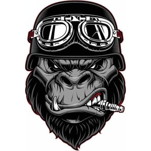 13cm x 8.7cm 1 piece for Gorilla Biker Cartoon Car Stickers Helmet Motorcycle Sunscreen Vinyl JDM Bumper Trunk Truck Graphics