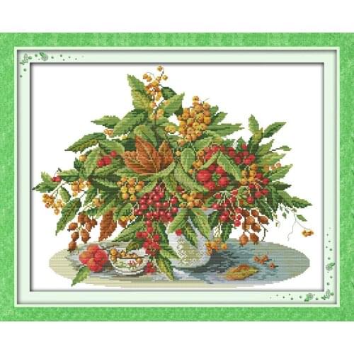 Cherry Vase 14CT 11CT Canvas Cross Stitch Kits 100% Accurate Printed Embroidery DIY Handmade Needle work Wall Home Decor