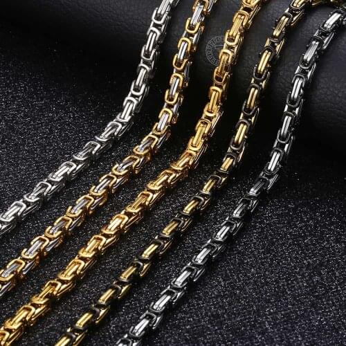 Byzantine Box Chains Necklace for Men Gold Black Silver Color Mens Necklaces Stainless Steel Jewelry 5/8mm LKNM16